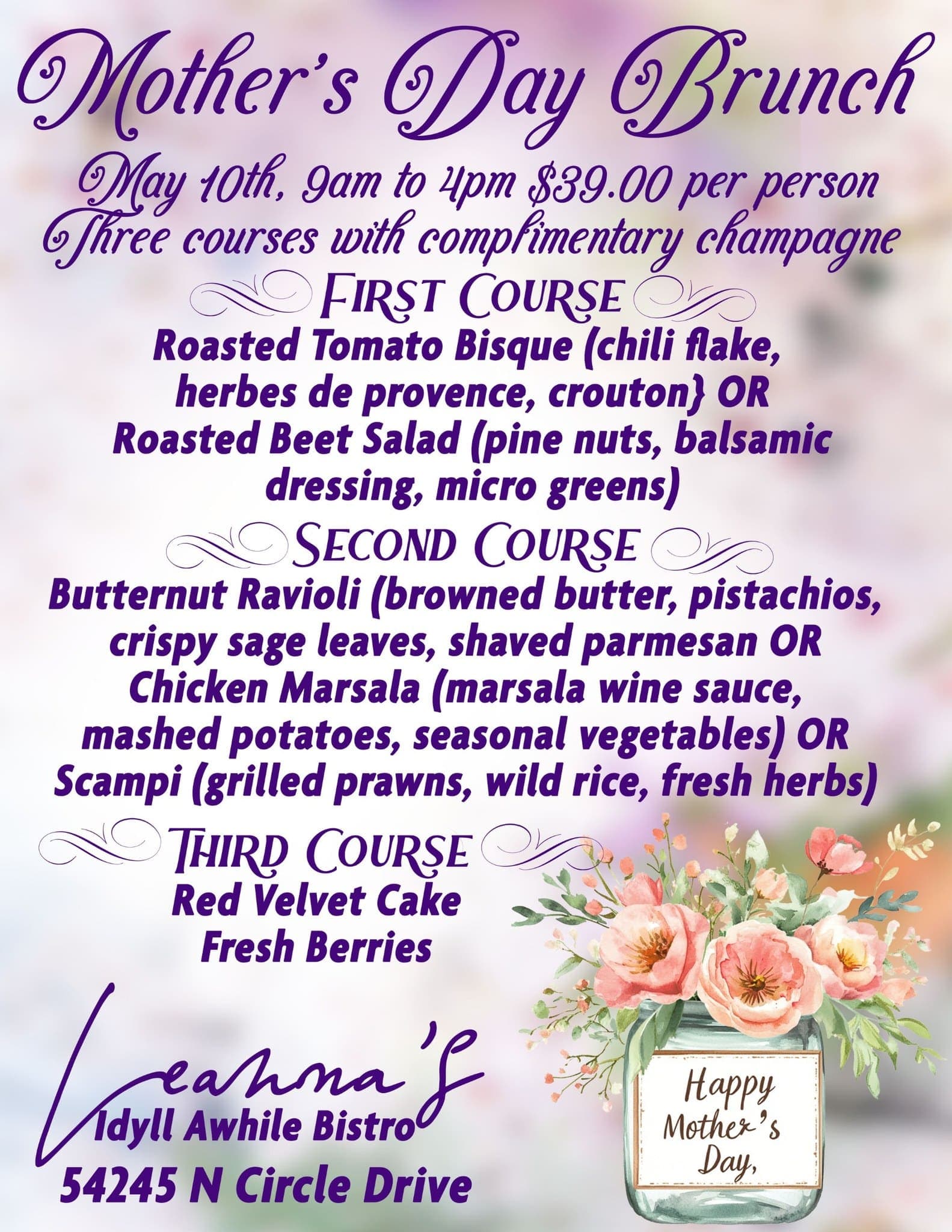 mothers day brunch@ leanna's idyll awhile