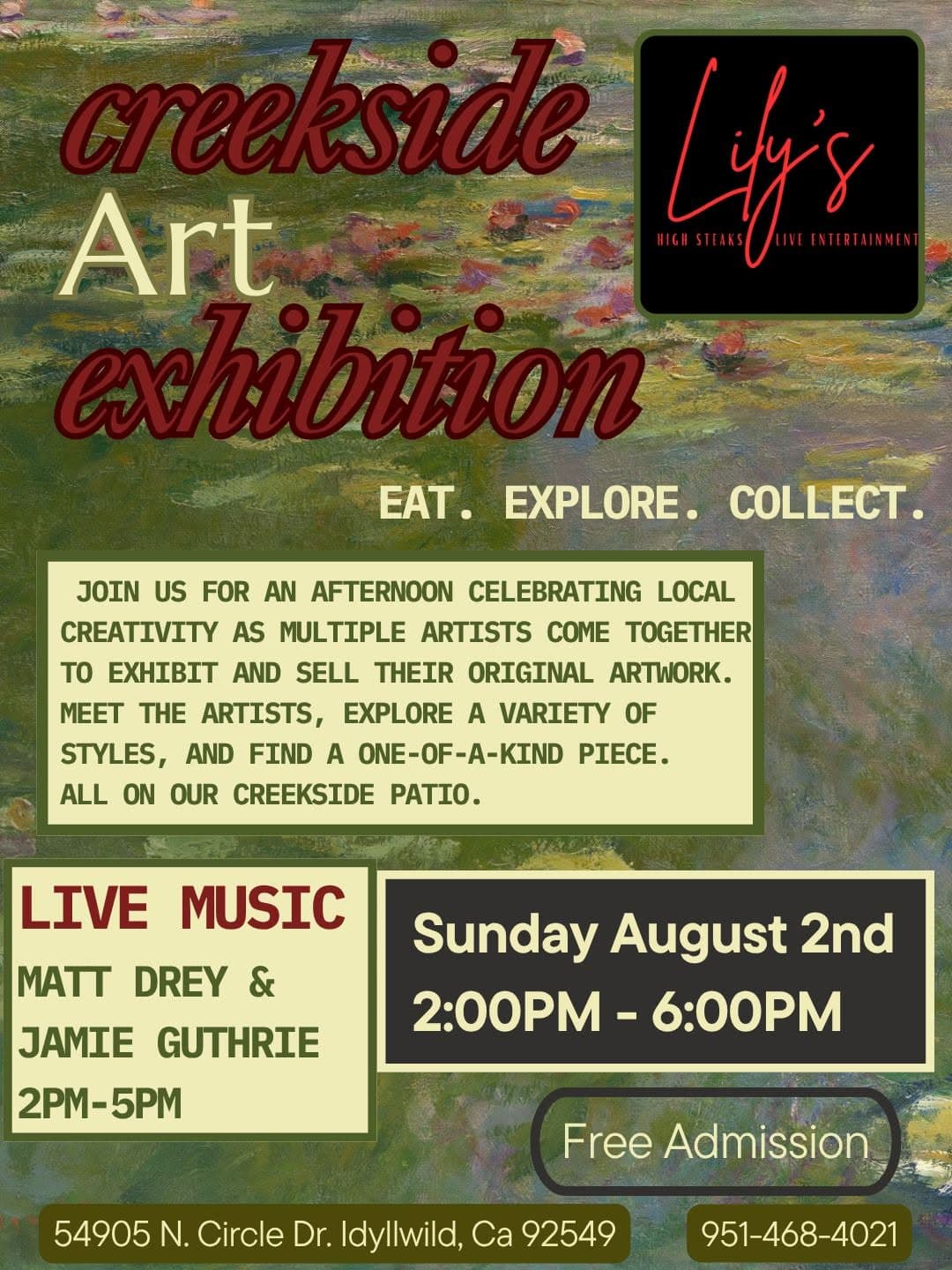 creekside art exhibition@ lily’s restaurant