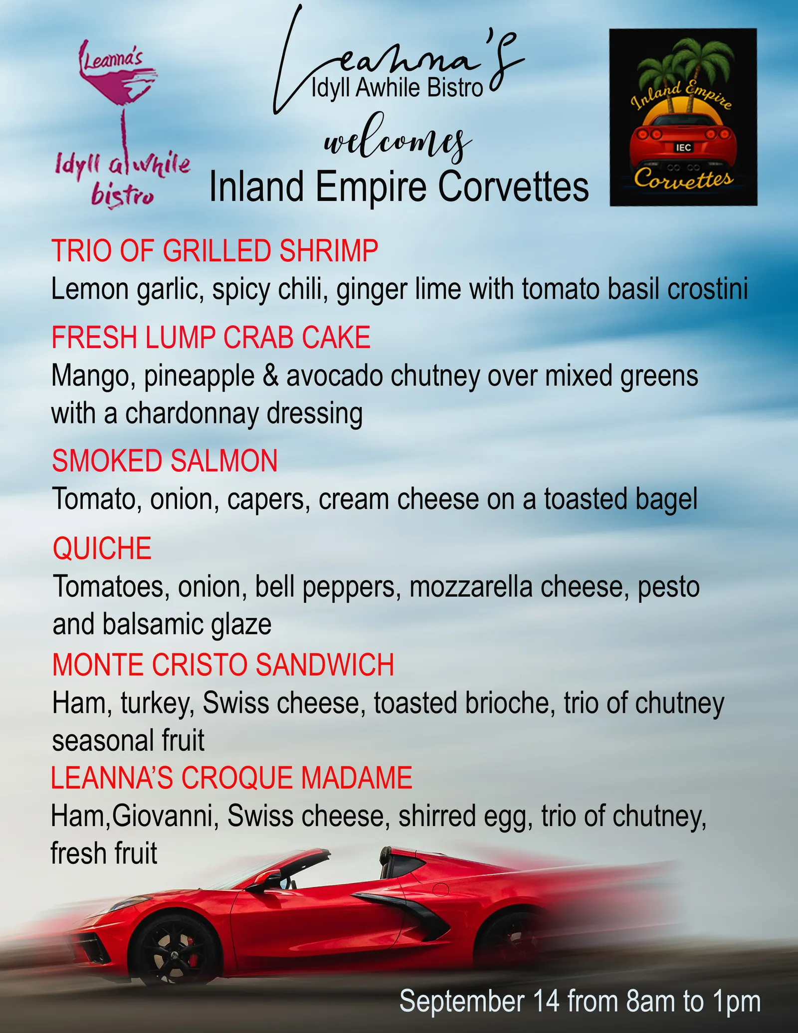 Corvette car show and brunch @ leanna's idyll awhile
