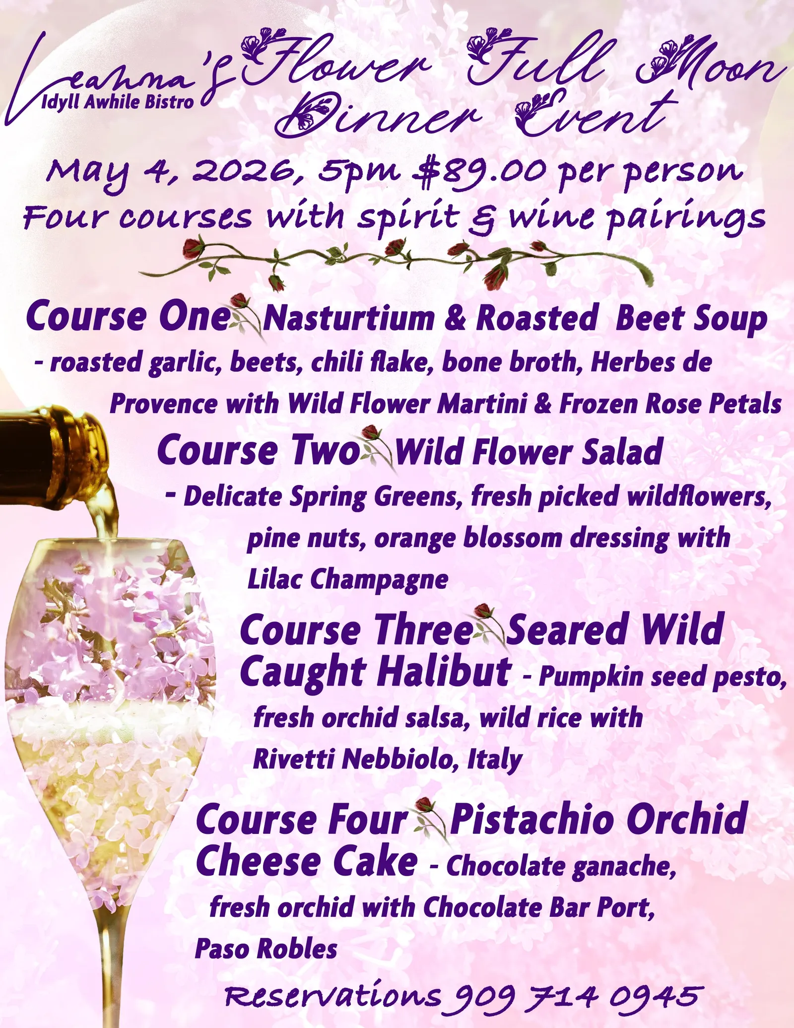 flower full moon dinner event@ leanna's idyll awhile