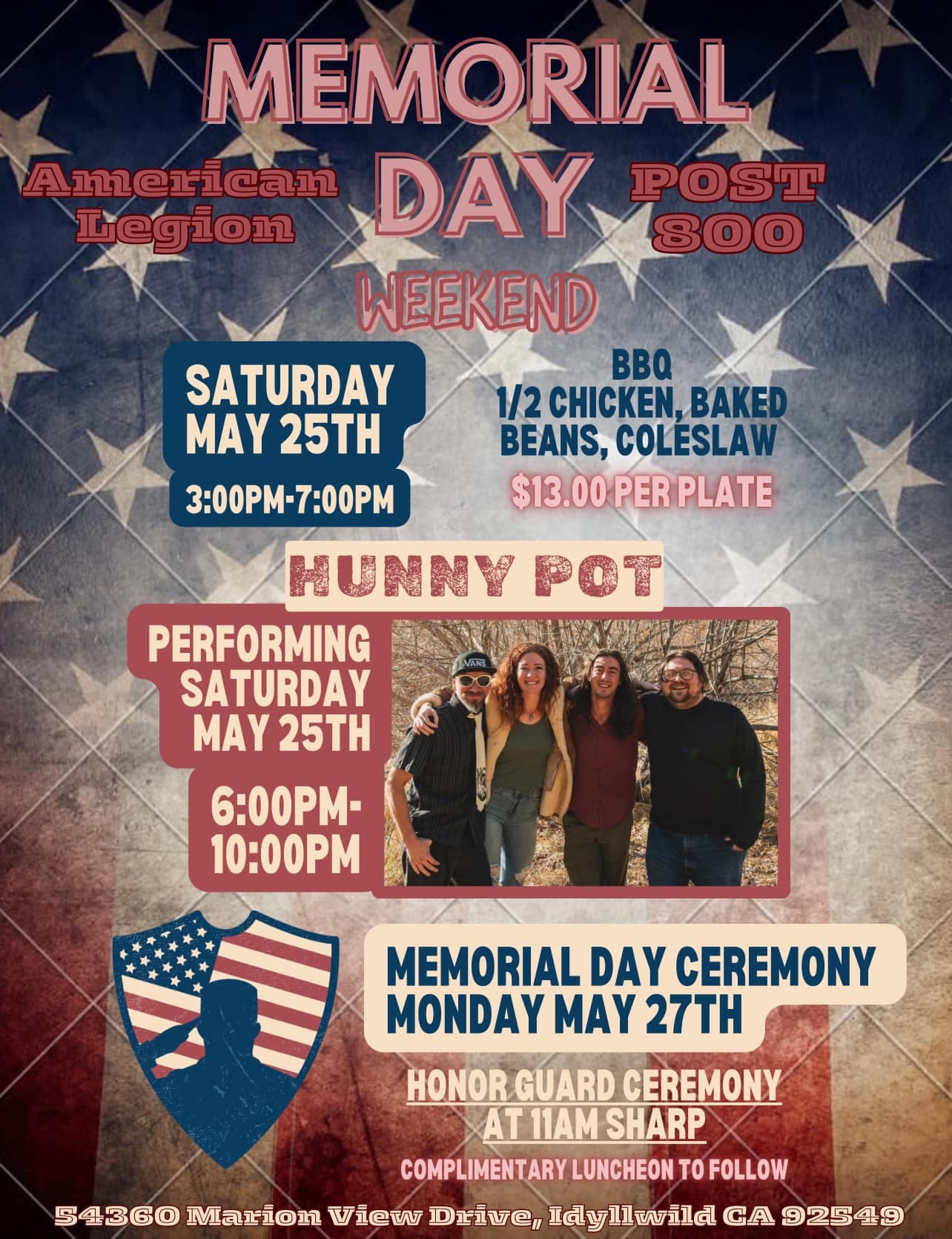 memorial day party w hunny pot live @ american legion post 800