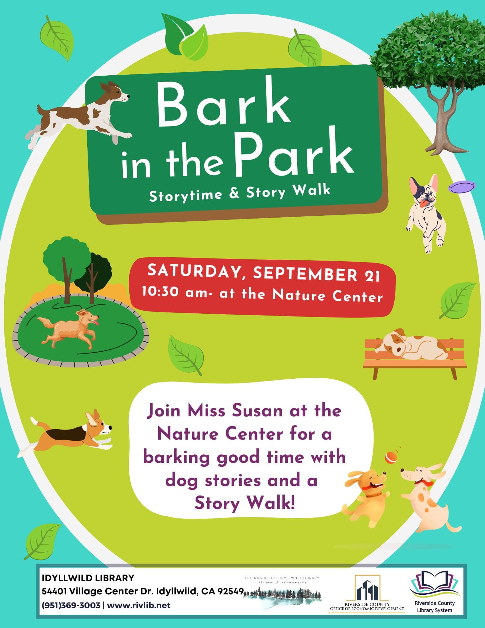 bark in the park storytime and story walk@ nature center