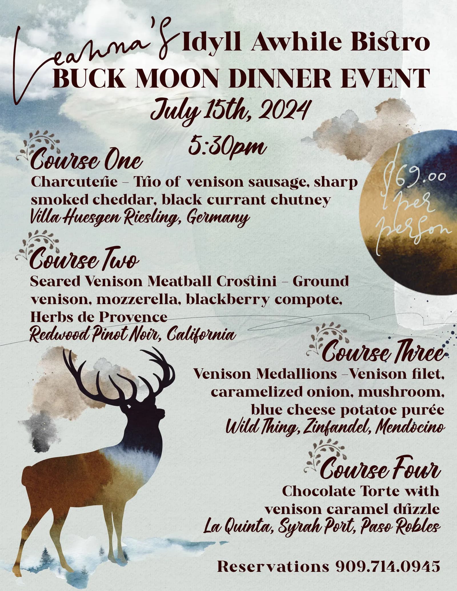 buck moon dinner event@ leanna's idyll awhile