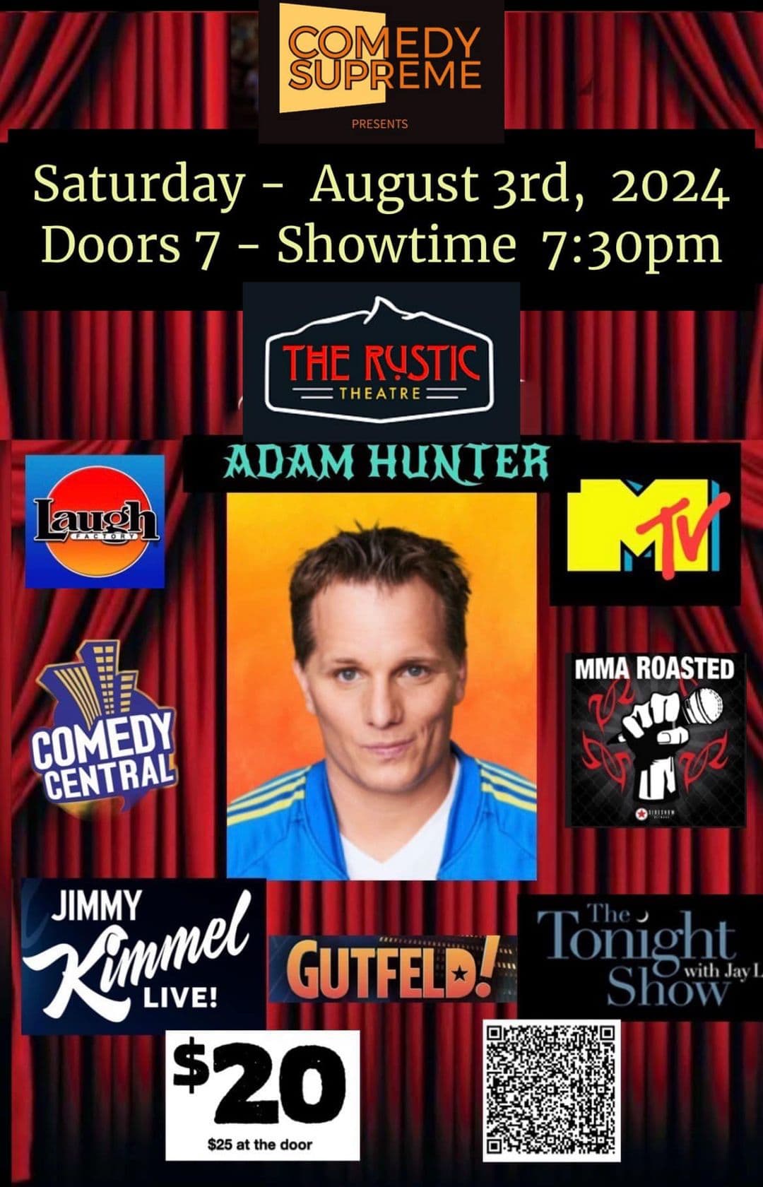 comedy presents adam hunter@ rustic theatre