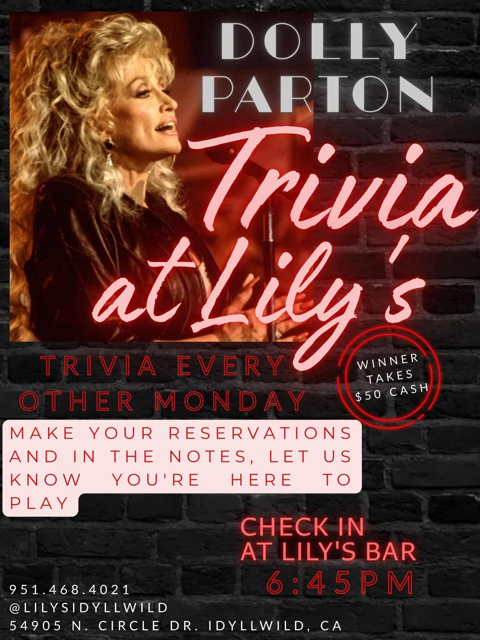 dolly parton trivia @ lily's restaurant