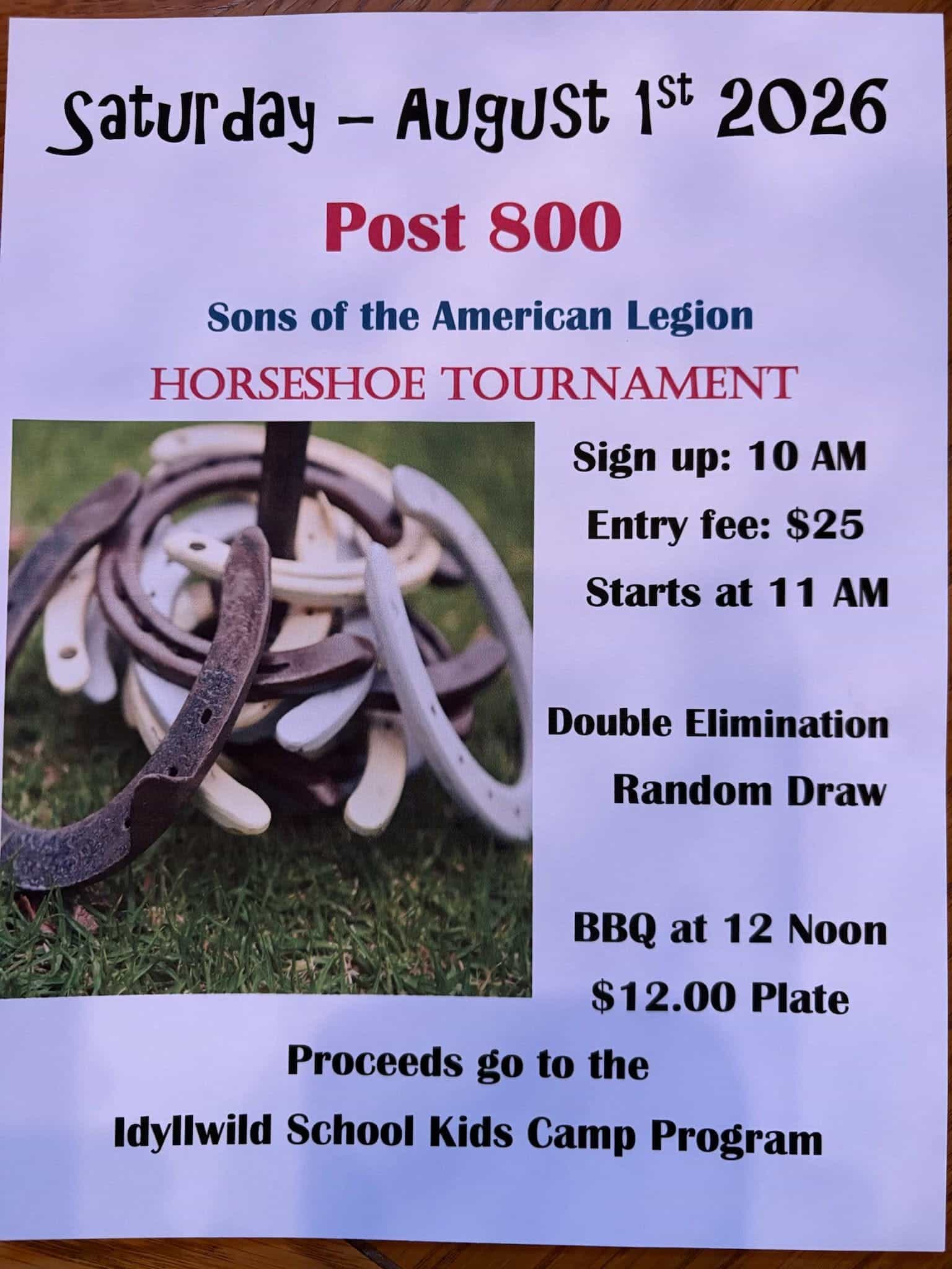 horseshoe tournament@ american legion post 800