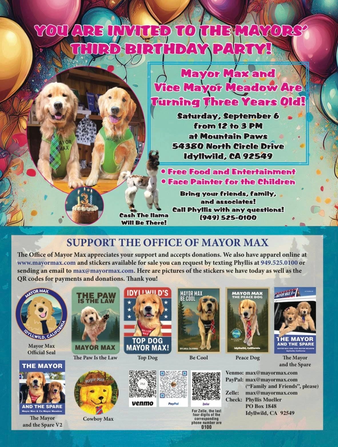 mayor max and vice mayors 3rd birthday party@ mountain paws