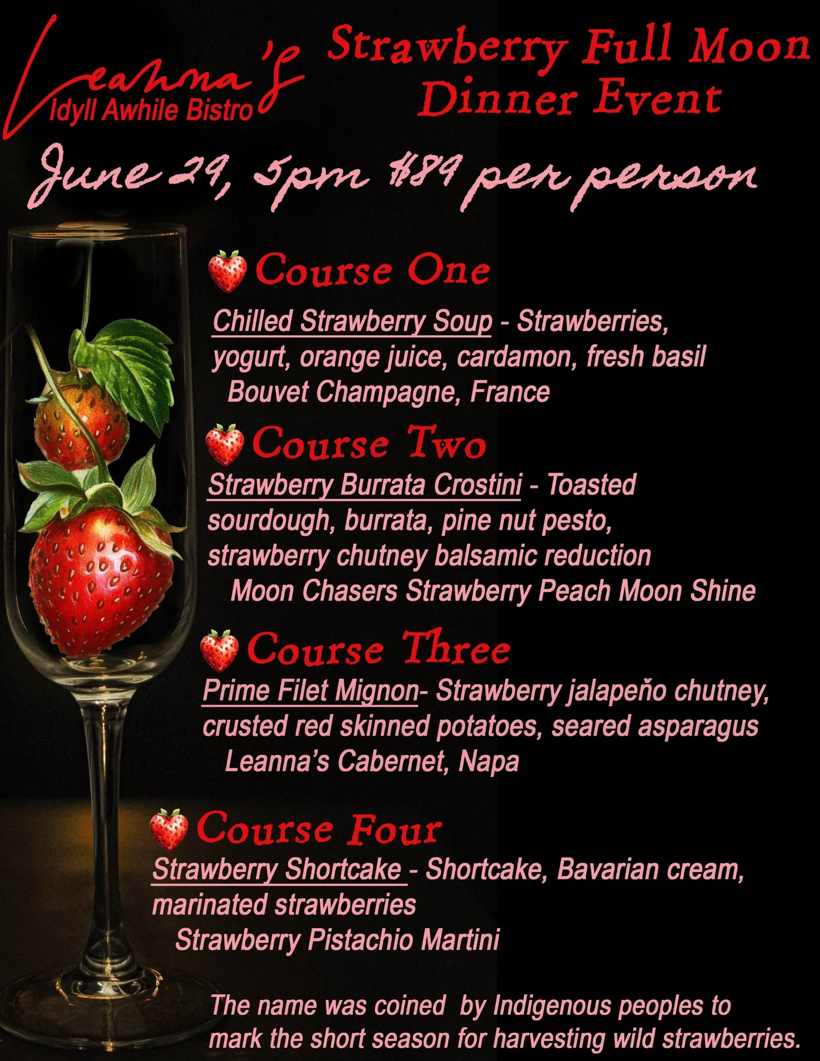 strawberry full moon event@ leanna's idyll awhile